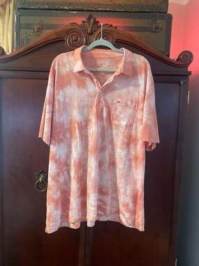 Crown & Ivy Men's XXL Short Sleeve Tie Dye Polo Shirt - Peach/Coral new never wo